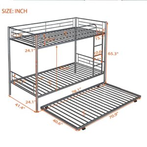 Lostcat Twin Over Twin Bunk Bed with Trundle,Heavy Duty Twin Size Bunk Beds Frame with Safety Guardrails and ladders,Can be Divided Into Two Beds,for Kids/Teen/Adults,No Box Spring Needed,Silver