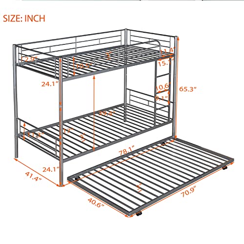 Lostcat Twin Over Twin Bunk Bed with Trundle,Heavy Duty Twin Size Bunk Beds Frame with Safety Guardrails and ladders,Can be Divided Into Two Beds,for Kids/Teen/Adults,No Box Spring Needed,Silver