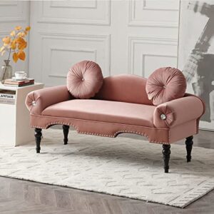 calabash comfy loveseat sofa small rose couch small spaces, small love seat bedroom, mid century modern couches living room dorm office, 2 seater tufted deep seat sofas, 54”w(pink)