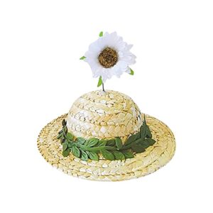 pet straw hat spring summer sunhat with flower 1pc dog cat cap with adjustable string for pet puppy cat party daliy decoration