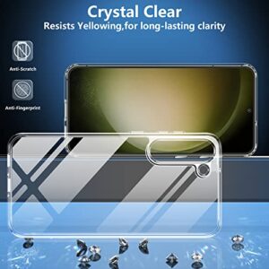 SPIDERCASE for Galaxy S23 Case, [10 FT Military Grade Drop Protection] [Crystal Clear], 2 Pack [Tempered Glass Screen Protector+Camera Lens Protector] [Not Yellowing] Slim Case, Clear