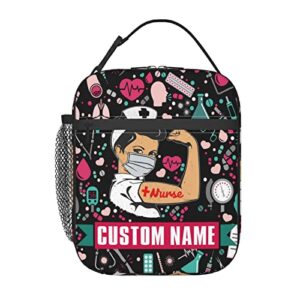 VSOFMY Custom Nurse Lunch Bag Heat Insulated Lunch Box Personalized Tote Bag with Name Text, Large Capacity Leakproof Portable Reusable Handbag for Women Work Picnic Camping