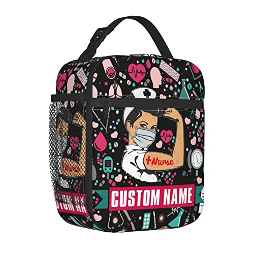 VSOFMY Custom Nurse Lunch Bag Heat Insulated Lunch Box Personalized Tote Bag with Name Text, Large Capacity Leakproof Portable Reusable Handbag for Women Work Picnic Camping