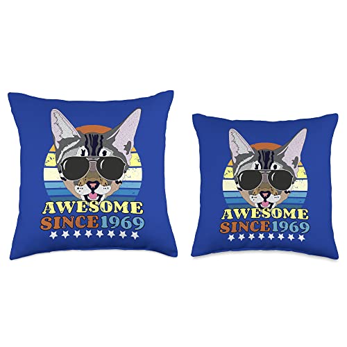 Born in 1969 Vintage for 54 Year Olds 54th Birthday Gift Funny Cat Vintage Awesome Since 1969 Throw Pillow, 16x16, Multicolor