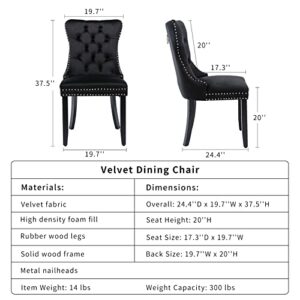 ODUSE-DAILY Black Velvet Dining Chairs Set of 4, Kitchen & Dining Room Chairs Set of 4, Tufted Dining Chairs, Velvet Upholstered Dining Chairs, Solid Wood Frame (Black, 4 Pcs)