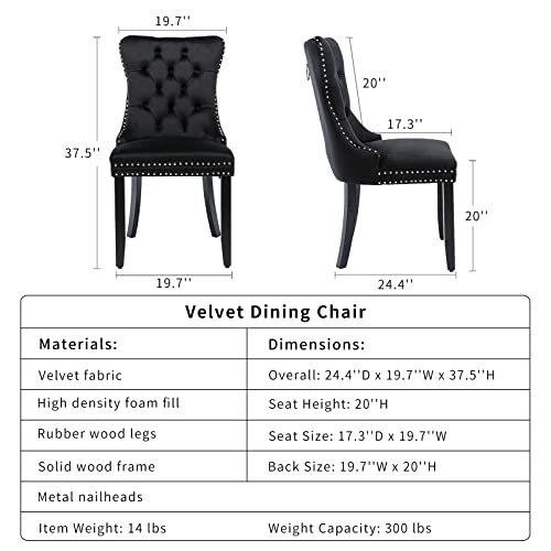 ODUSE-DAILY Black Velvet Dining Chairs Set of 4, Kitchen & Dining Room Chairs Set of 4, Tufted Dining Chairs, Velvet Upholstered Dining Chairs, Solid Wood Frame (Black, 4 Pcs)