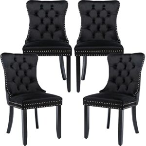 oduse-daily black velvet dining chairs set of 4, kitchen & dining room chairs set of 4, tufted dining chairs, velvet upholstered dining chairs, solid wood frame (black, 4 pcs)