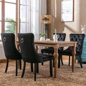 ODUSE-DAILY Black Velvet Dining Chairs Set of 4, Kitchen & Dining Room Chairs Set of 4, Tufted Dining Chairs, Velvet Upholstered Dining Chairs, Solid Wood Frame (Black, 4 Pcs)