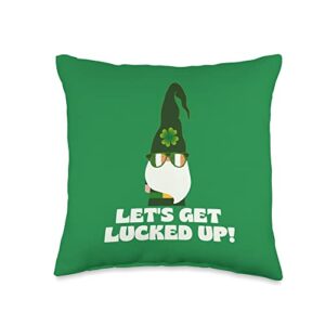 lets get lucked up gnome st paddy day shamrock tee let's get lucked up retro gnome st patricks day shamrock throw pillow, 16x16, multicolor