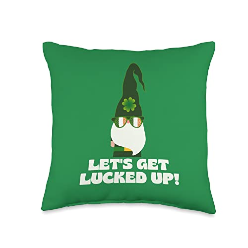 Lets Get Lucked Up Gnome St Paddy Day Shamrock Tee Let's Get Lucked Up Retro Gnome St Patricks Day Shamrock Throw Pillow, 16x16, Multicolor