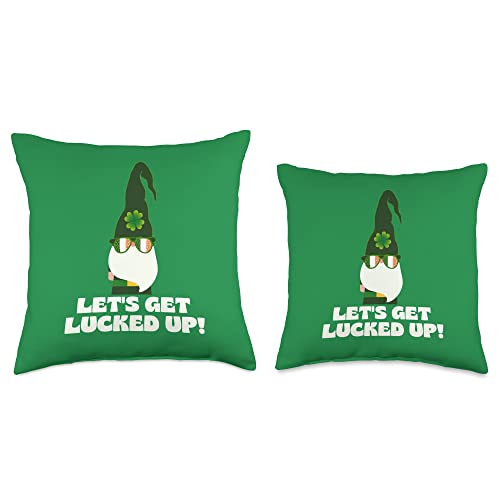 Lets Get Lucked Up Gnome St Paddy Day Shamrock Tee Let's Get Lucked Up Retro Gnome St Patricks Day Shamrock Throw Pillow, 16x16, Multicolor