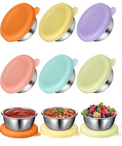 suvhta 6-pack - salad sauce container, 6x1.6oz small container with leakproof silicone lid, reusable lunch box sauce container, 304 stainless steel sauce cup, easy to open, leakproof dip cup