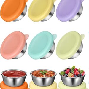 SUVHTA 6-Pack - Salad Sauce Container, 6x1.6oz Small Container With Leakproof Silicone Lid, Reusable Lunch Box Sauce Container, 304 Stainless Steel Sauce Cup, Easy to Open, Leakproof Dip Cup