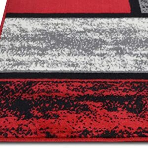 champion rugs Square Pattern Red Area Rug Box Pattern Modern (7’ 8” X 10’ 8”)