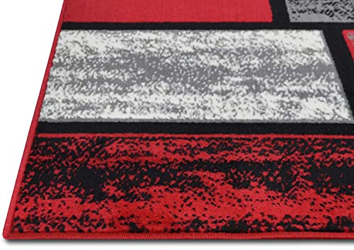 champion rugs Square Pattern Red Area Rug Box Pattern Modern (7’ 8” X 10’ 8”)