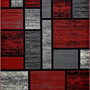 champion rugs Square Pattern Red Area Rug Box Pattern Modern (7’ 8” X 10’ 8”)