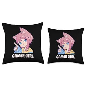 Cute Kawaii Gamer Girl Gaming Anime Lover Otaku Throw Pillow, 16x16, Multicolor