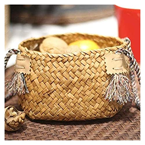 WALTX Round Basket Mini Hand- Woven Seaweed Basket Desktop Storage Basket Simulation Flower Basket Portable Seaweed Basket