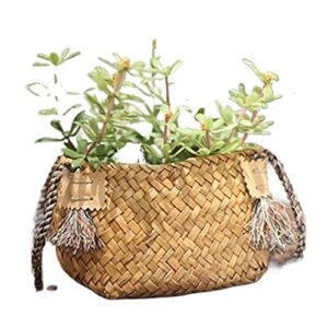 waltx round basket mini hand- woven seaweed basket desktop storage basket simulation flower basket portable seaweed basket