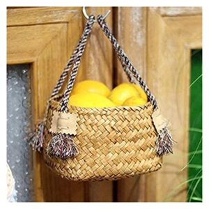 WALTX Round Basket Mini Hand- Woven Seaweed Basket Desktop Storage Basket Simulation Flower Basket Portable Seaweed Basket