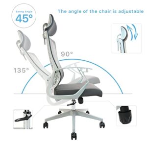 CLATINA Ergonomic High Swivel Executive Chair with Adjustable Height Fabric Headrest Lumbar Support and Mesh Backrest for Home Office, Grey 1 Pack