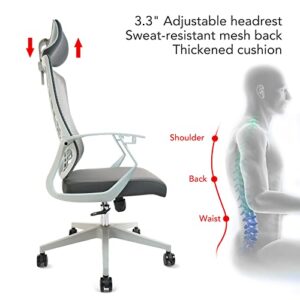 CLATINA Ergonomic High Swivel Executive Chair with Adjustable Height Fabric Headrest Lumbar Support and Mesh Backrest for Home Office, Grey 1 Pack