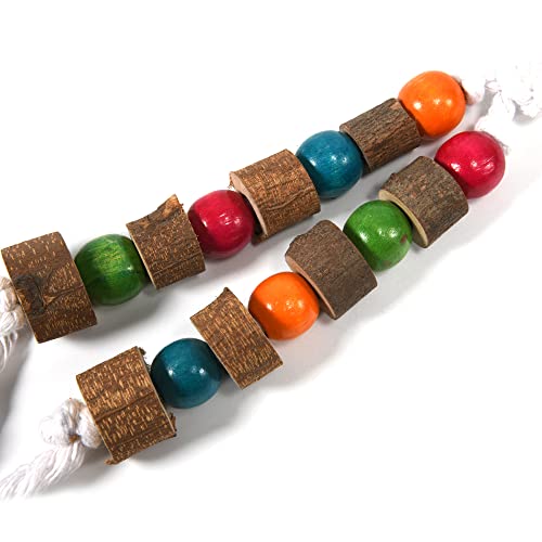 KAMOD Natural Wooden Birds Parrot Colorful Toys Chew Bite Hanging Cage Balls Two Ropes