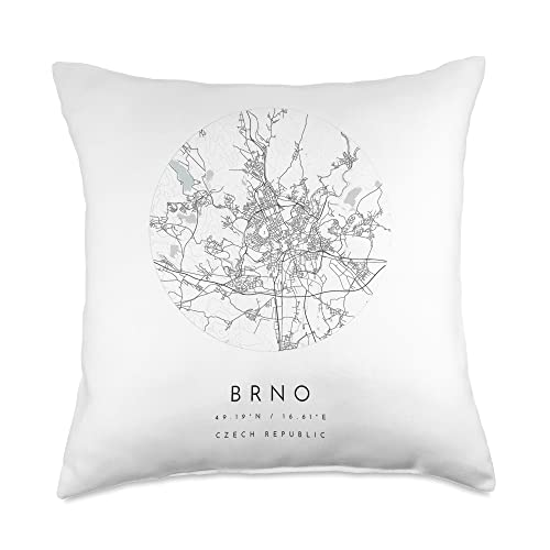 Brno Czech Republic Skyline Travel souvenir Brno Czech Republic Coordinates map Hometown Throw Pillow, 18x18, Multicolor