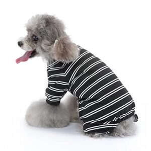 GLOGLOW Puppy Striped Pajamas, Wound Care Black White Stripe Dog Clothes Full Coverage for Daily Wear for Skin Diseases (M)