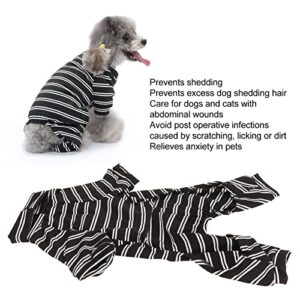 GLOGLOW Puppy Striped Pajamas, Wound Care Black White Stripe Dog Clothes Full Coverage for Daily Wear for Skin Diseases (M)
