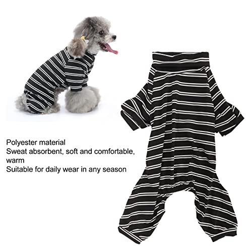 GLOGLOW Puppy Striped Pajamas, Wound Care Black White Stripe Dog Clothes Full Coverage for Daily Wear for Skin Diseases (M)