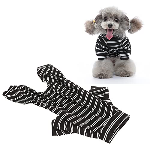 GLOGLOW Puppy Striped Pajamas, Wound Care Black White Stripe Dog Clothes Full Coverage for Daily Wear for Skin Diseases (M)