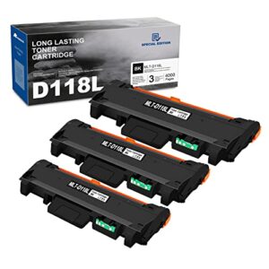 mlt-d118l black toner cartridge - replacement for samsung d118l mlt-d118l toner xpress m3015dw m3065fw m3015dw m3065fw printer, 3 pack