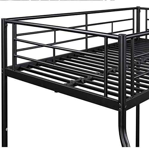 Lostcat Metal Bunk Bed Twin Over Full Size,Heavy Duty Low Bunkbeds with Ladder & Safety Guard Rails,for Kids Teens Adults,Space Saving & No Box Spring Need,Black