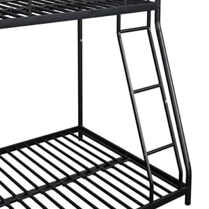 Lostcat Metal Bunk Bed Twin Over Full Size,Heavy Duty Low Bunkbeds with Ladder & Safety Guard Rails,for Kids Teens Adults,Space Saving & No Box Spring Need,Black