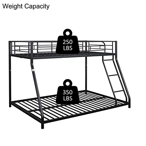 Lostcat Metal Bunk Bed Twin Over Full Size,Heavy Duty Low Bunkbeds with Ladder & Safety Guard Rails,for Kids Teens Adults,Space Saving & No Box Spring Need,Black