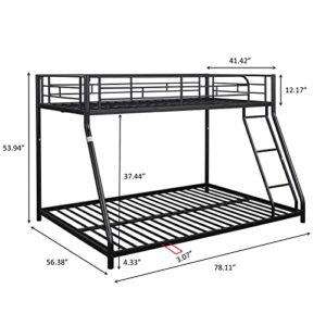 Lostcat Metal Bunk Bed Twin Over Full Size,Heavy Duty Low Bunkbeds with Ladder & Safety Guard Rails,for Kids Teens Adults,Space Saving & No Box Spring Need,Black