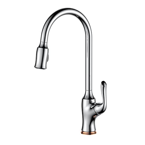 Kitchen Faucet with Pull Down Sprayer Swivel Hot and Cold Water Brass Kitchen Tap Chrome Plated