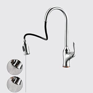 Kitchen Faucet with Pull Down Sprayer Swivel Hot and Cold Water Brass Kitchen Tap Chrome Plated