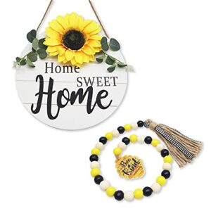 wood bead garland with tassel, welcome sign for front door, 2pcs