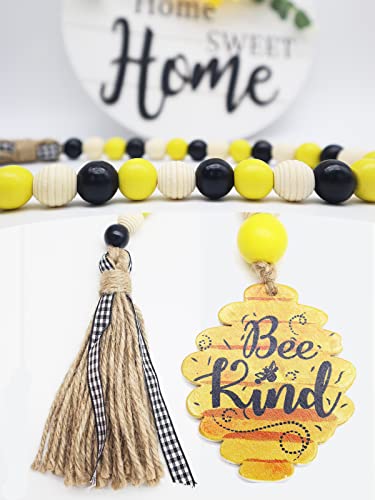 Wood Bead Garland with Tassel, Welcome Sign for Front Door, 2pcs