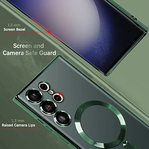 ZIYE Magnetic Clear Case for Samsung Galaxy S23 Ultra 5G with Camera Lens Protector, Compatible with MagSafe, electroplated Slim Shockproof Phone Protective Cover for Women & Men-Green