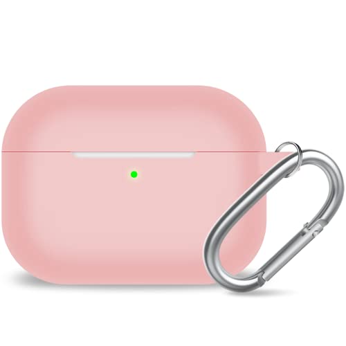 MOLOVA AirPods Pro 2nd/1st Case Cover with Keychain and Carabiner, Full Protective Silicone Skin Accessories for Women Men with Apple AirPods Pro 2nd/1st Charging Case,Front LED Visible,（Pink）