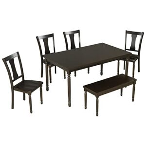 Woanke Table & Chair 6 Piece Rectangular 4 Chairs and 1 Bench, Dinette, Kitchen Furniture Set, Wooden Dining Table for Restaurant, Living Room, 3-Espresso