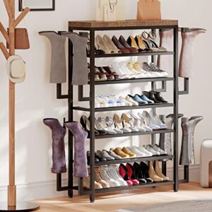yitahome 7-tier shoe rack with boot rack, shoe organizer for closet, large shoe rack organizer for entryway with 6 metal mesh shelves, 27-34 pairs of shoes, rustic brown + black