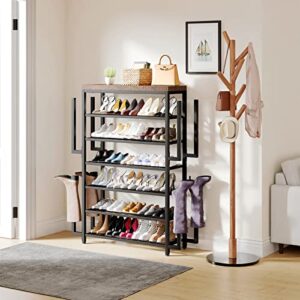 YITAHOME 7-Tier Shoe Rack with Boot Rack, Shoe Organizer for Closet, Large Shoe Rack Organizer for Entryway with 6 Metal Mesh Shelves, 27-34 Pairs of Shoes, Rustic Brown + Black