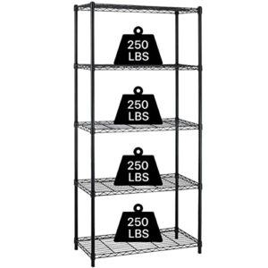 yewuli metal storage rack 5 tier wire shelving unit heavy duty nsf adjustable utility shelves for garage kitchen office garage organize shelf 36"x14"x72", black