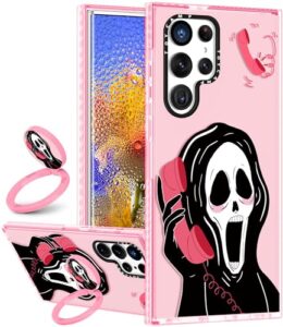 toycamp for s23 ultra case with ring holder, cute funny skull skeleton face design for women girls boys teens for s23 ultra cases, cute cartoon print cover for samsung galaxy s23 ultra case 6.8''