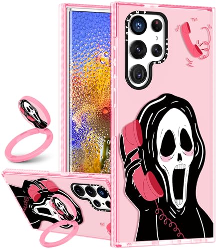 Toycamp for S23 Ultra Case with Ring Holder, Cute Funny Skull Skeleton Face Design for Women Girls Boys Teens for S23 Ultra Cases, Cute Cartoon Print Cover for Samsung Galaxy S23 Ultra Case 6.8''