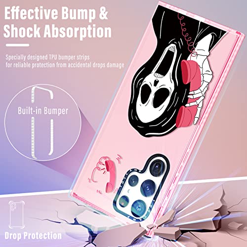 Toycamp for S23 Ultra Case with Ring Holder, Cute Funny Skull Skeleton Face Design for Women Girls Boys Teens for S23 Ultra Cases, Cute Cartoon Print Cover for Samsung Galaxy S23 Ultra Case 6.8''